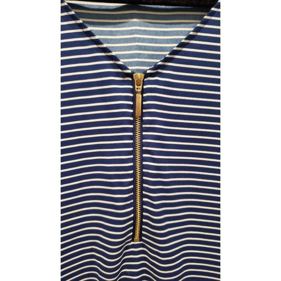 EXPRESS Zipper V-neck Striped Blouse - Picture 3 of 4